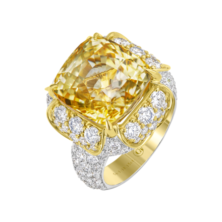 Кольцо с жёлтым сапфиром и бриллиантами, белое и жёлтое золото 1
